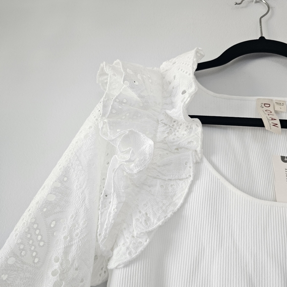 ANTHROPOLOGIE DOLAN Eyelet Ruffle-Sleeve White Sweater - Picture 3 of 9